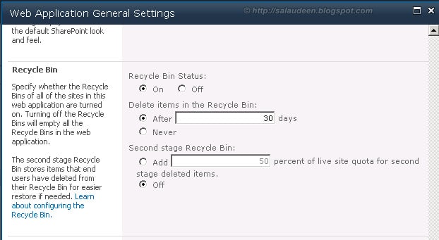 sharepoint recycle bin settings