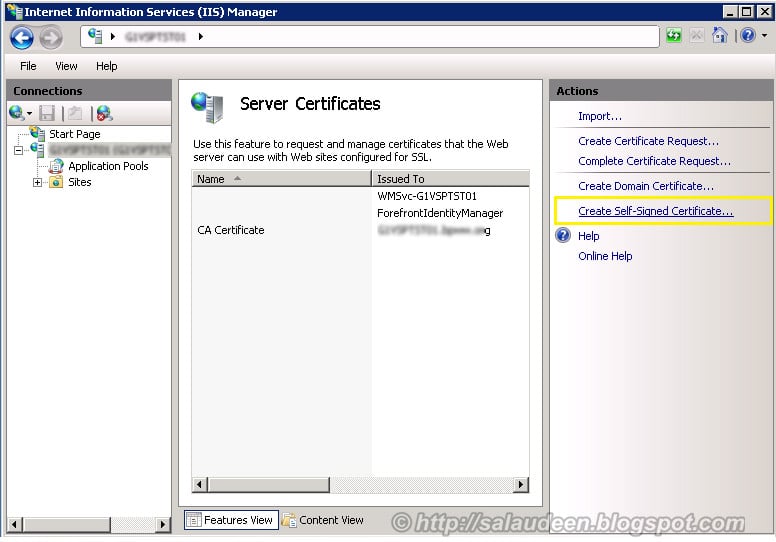 generate Self-Signed ssl certificate for sharepoint in IIS