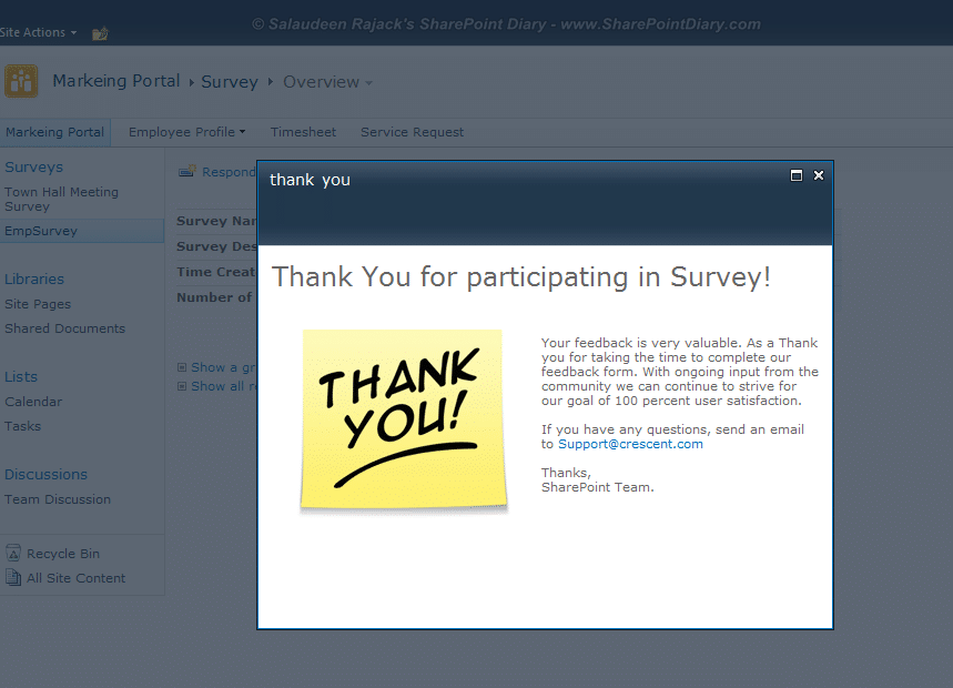 sharepoint 2010 survey add thank you page 