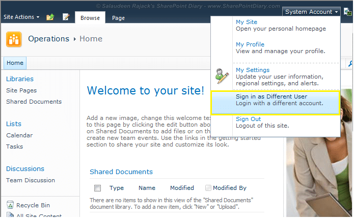 sharepoint sign in as different user problem