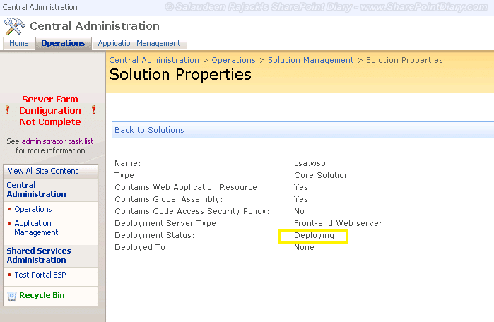 SharePoint WSP Solution Deployment Stuck at "Deploying"