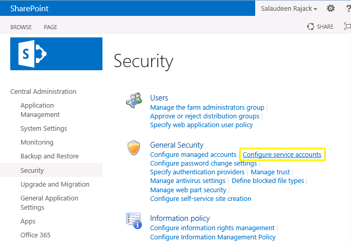 how to change sharepoint 2013 service account