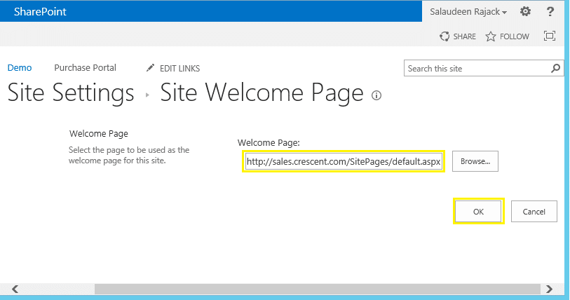 sharepoint 2013 default home page