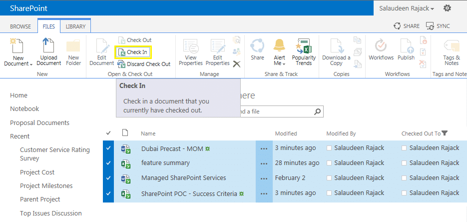 check in multiple documents in SharePoint 2013