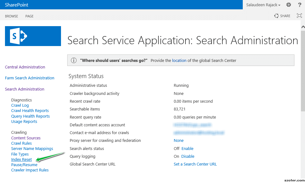 Reset Search Index in SharePoint 2013