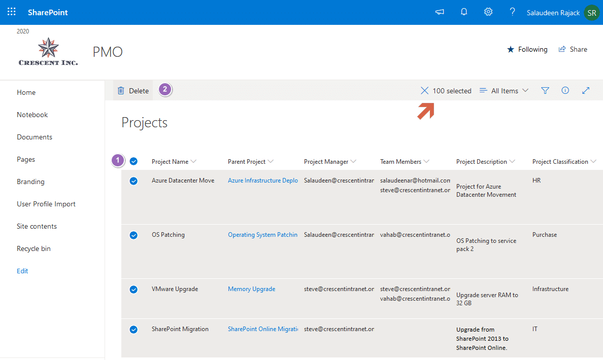 sharepoint online delete all list items