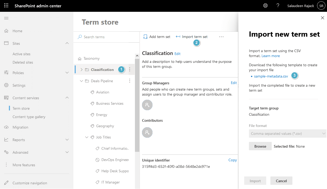 how to import term set in sharepoint online