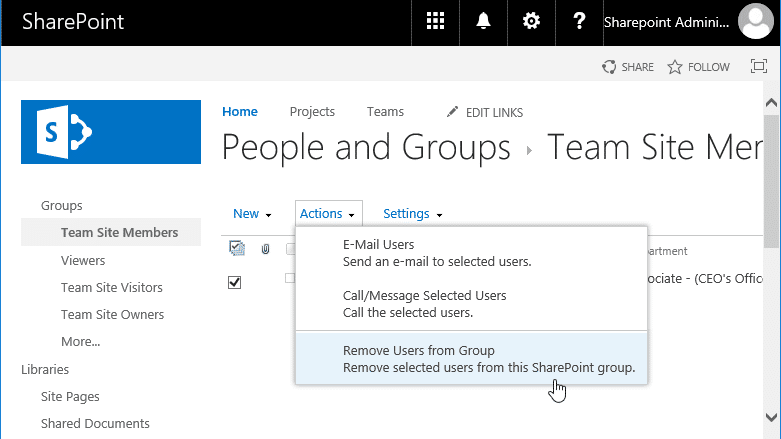 sharepoint online remove user from group