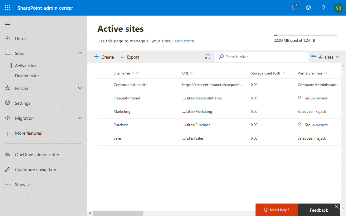 get all sites in sharepoint online
