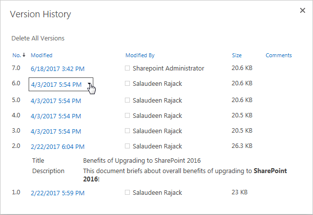 restore previous version in sharepoint