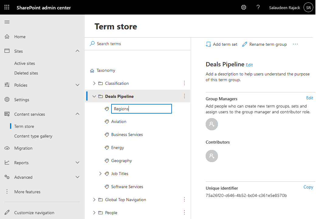 create new term set in sharepoint online
