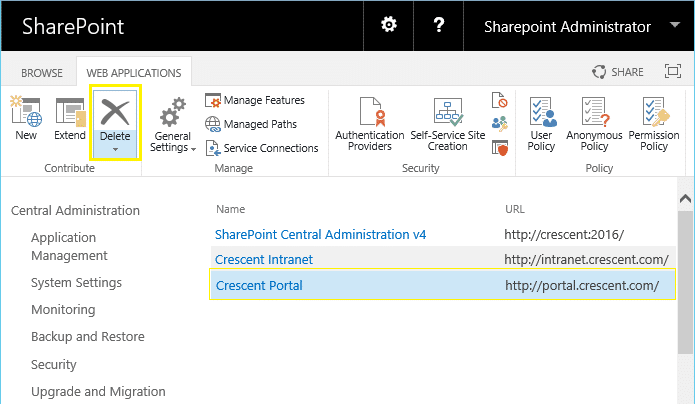 how to delete a web application in sharepoint 2013