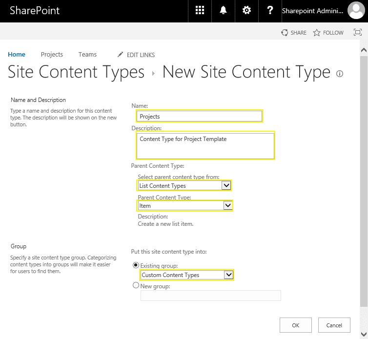 sharepoint online powershell create content type