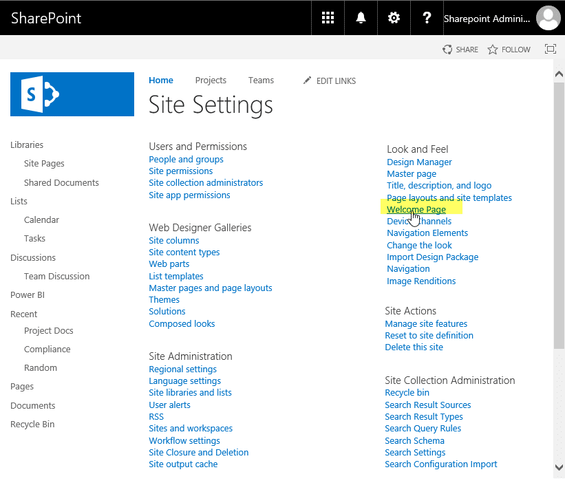 SharePoint Online Set Home Page