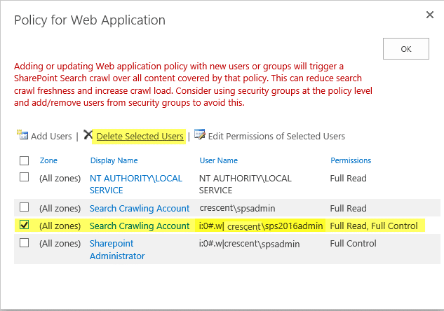 remove web application policy using powershell