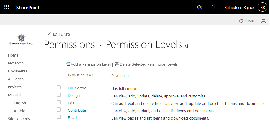get all permission levels in sharepoint online