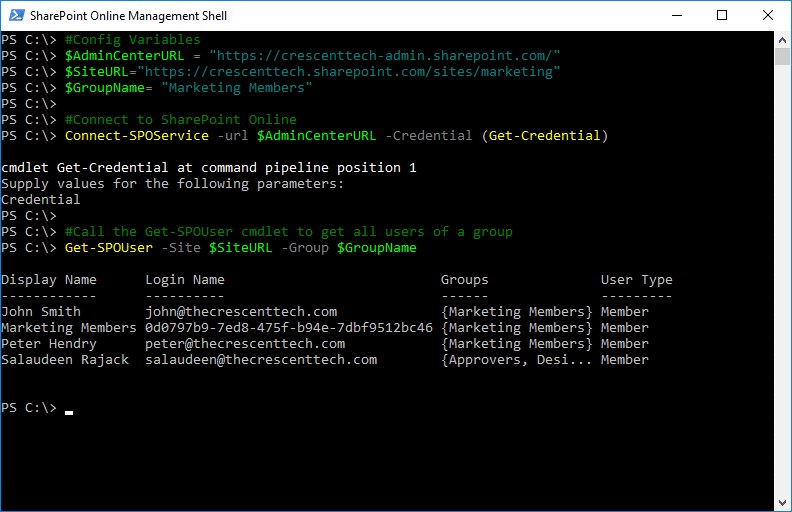 sharepoint online powershell get group members