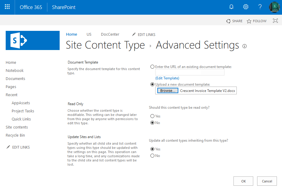 add document template to content type sharepoint