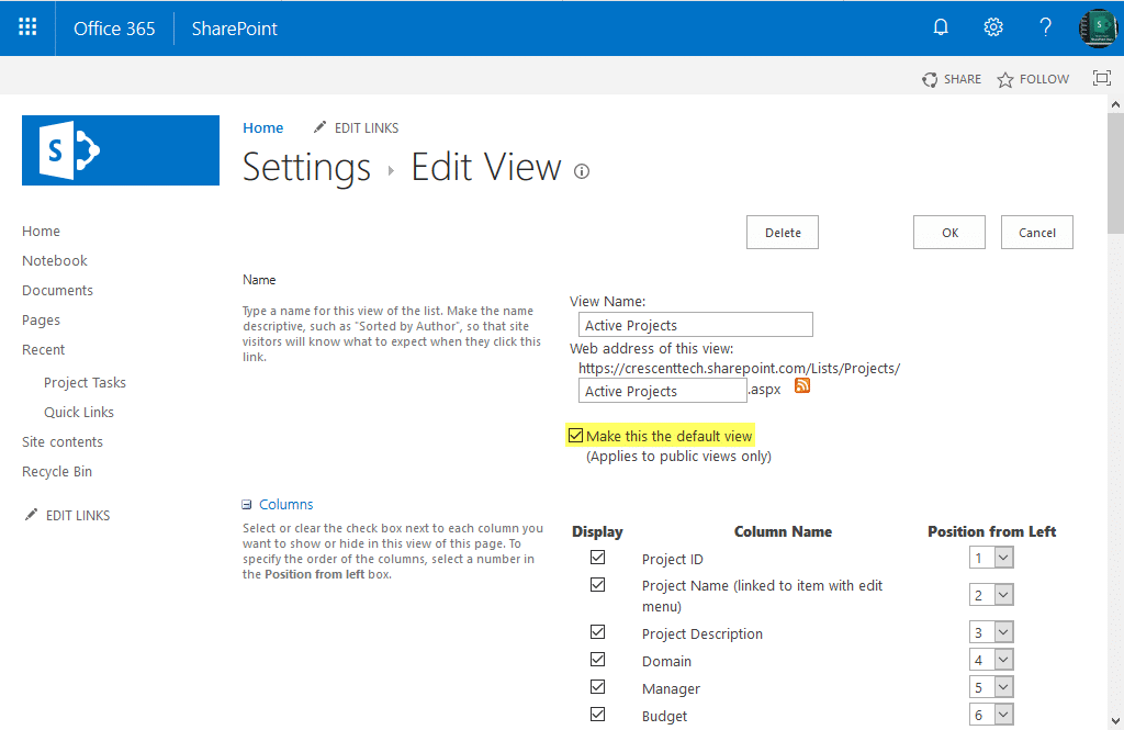 change default view in sharepoint online