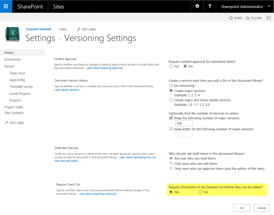 require checkout sharepoint