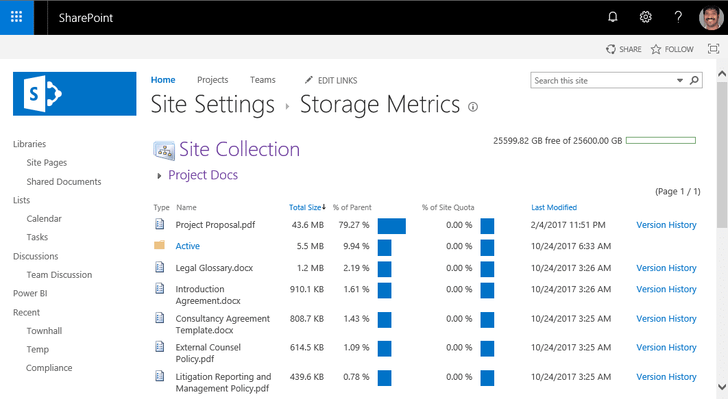 sharepoint online find large files