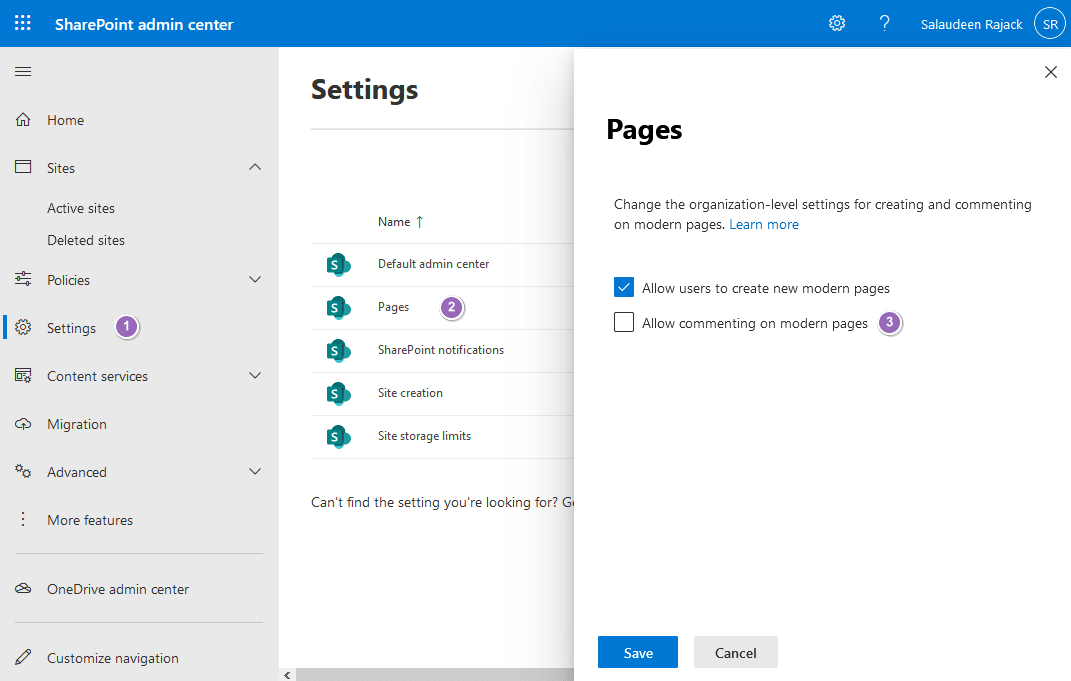 sharepoint online turn off page comments