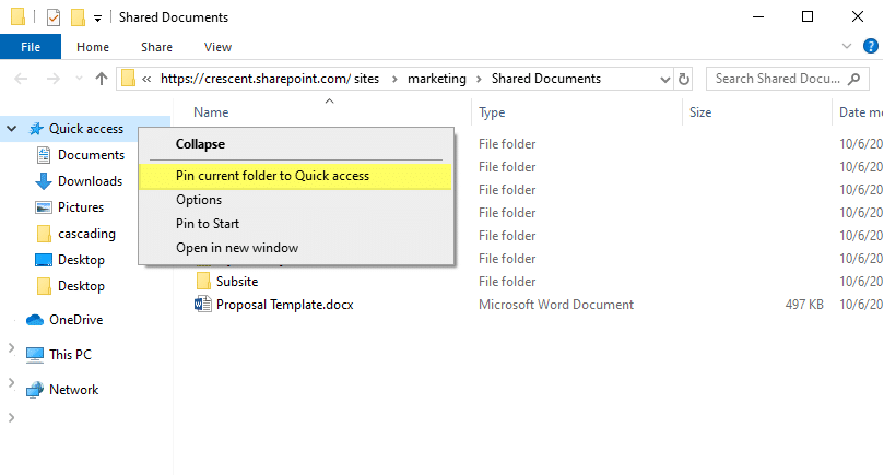 add sharepoint folder to file explorer windows 10