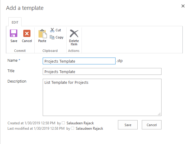 import list template to sharepoint online