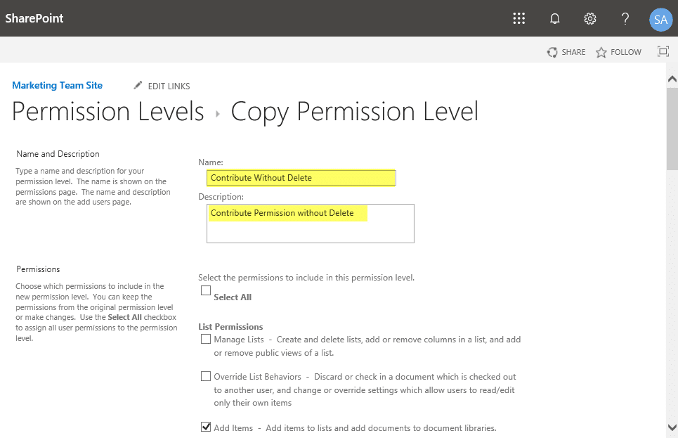 sharepoint add to list but not delete
