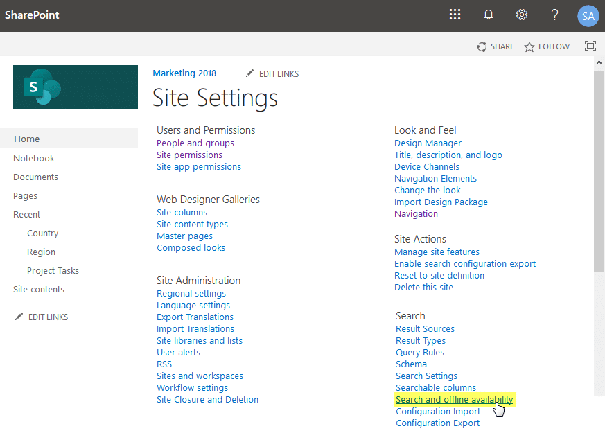 sharepoint online exclude site from search 