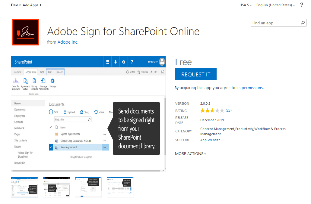 add app to sharepoint online from market place