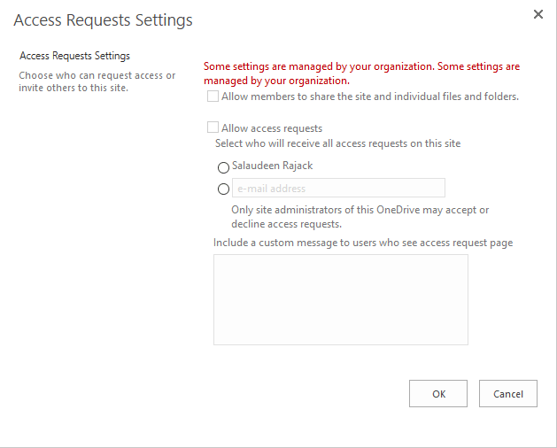 OneDrive for Business access request settings