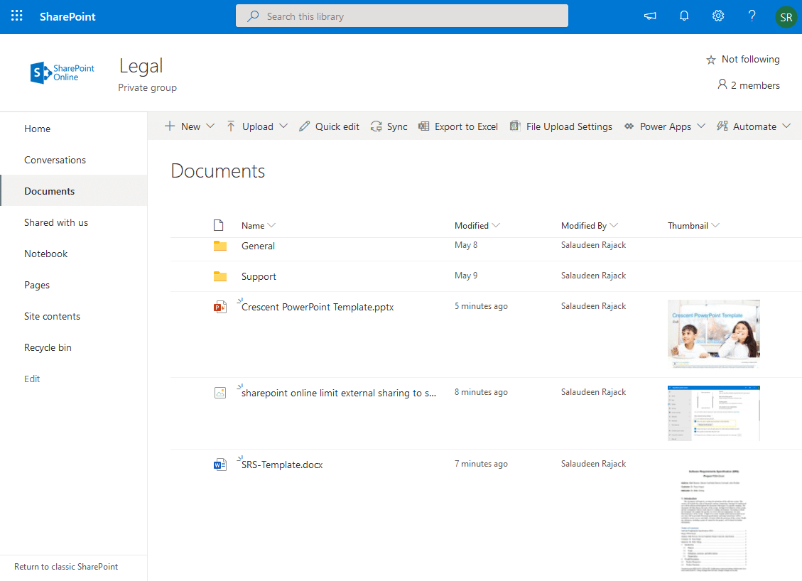 sharepoint online document library thumbnail view