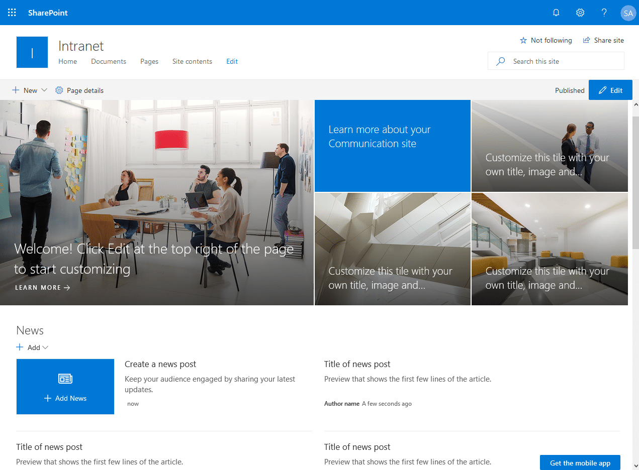 create new communication site sharepoint online