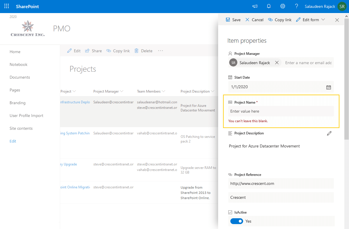 make a field required in sharepoint online