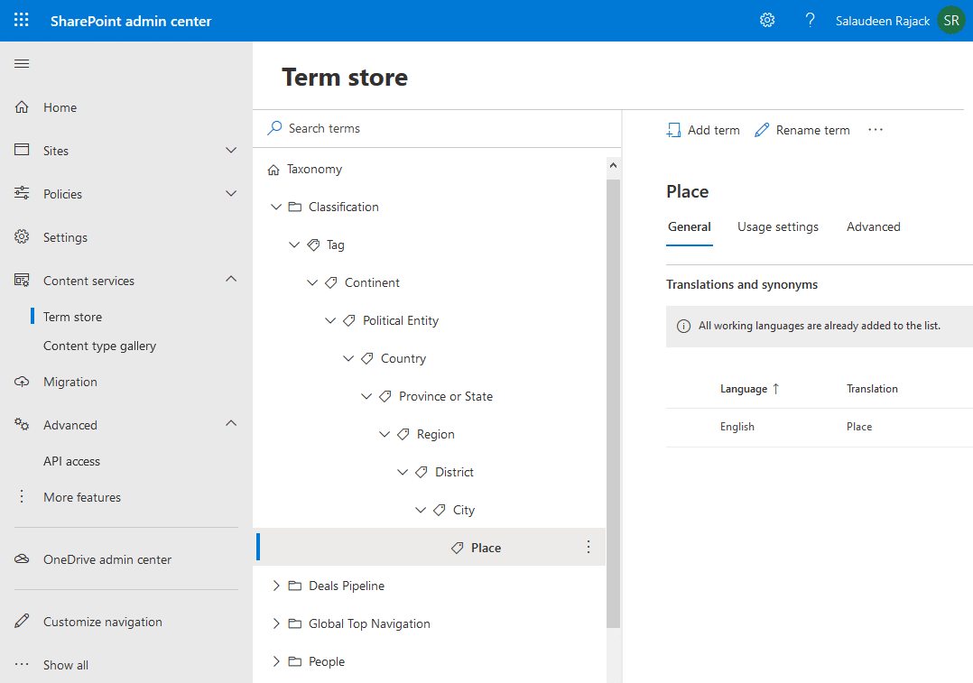 sharepoint online create child terms