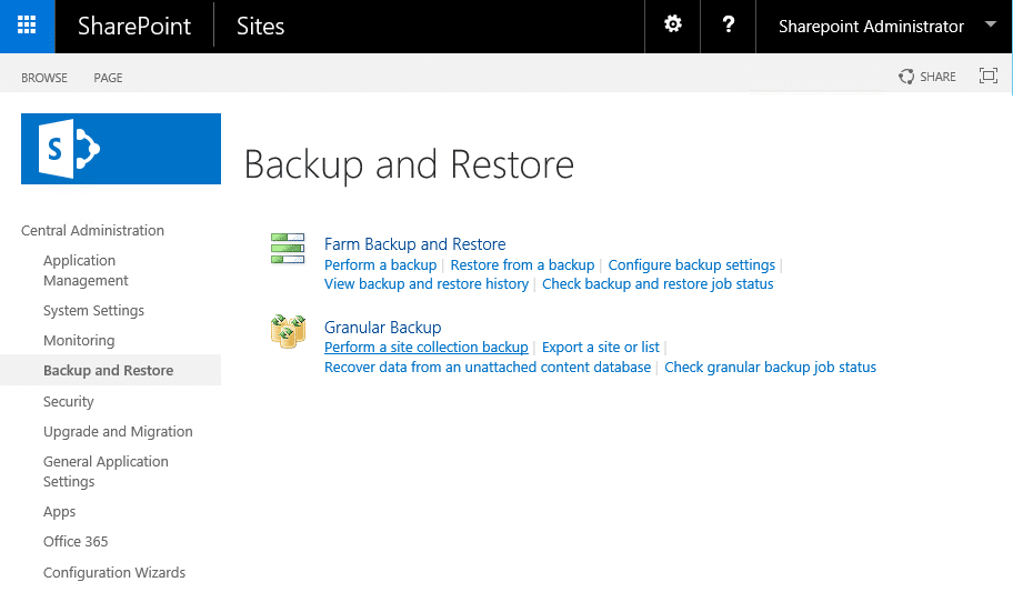Backup Site Collections from SharePoint Central Administration