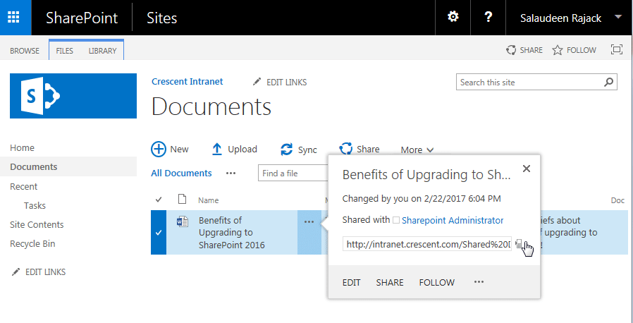 QR Code Open this link on a phone Feature in SharePoint 2016
