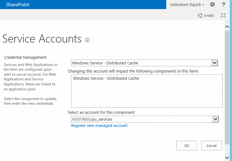 sharepoint 2013 change service account for distributed cache