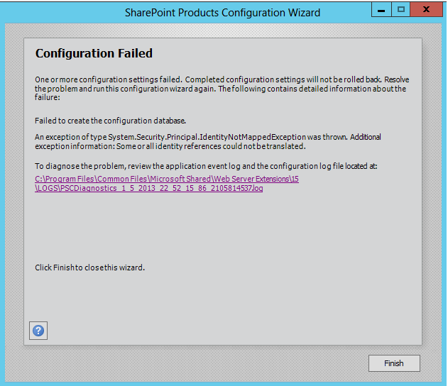 Configuration Failed: Failed to create the configuration database in SharePoint Products Configuration Wizard