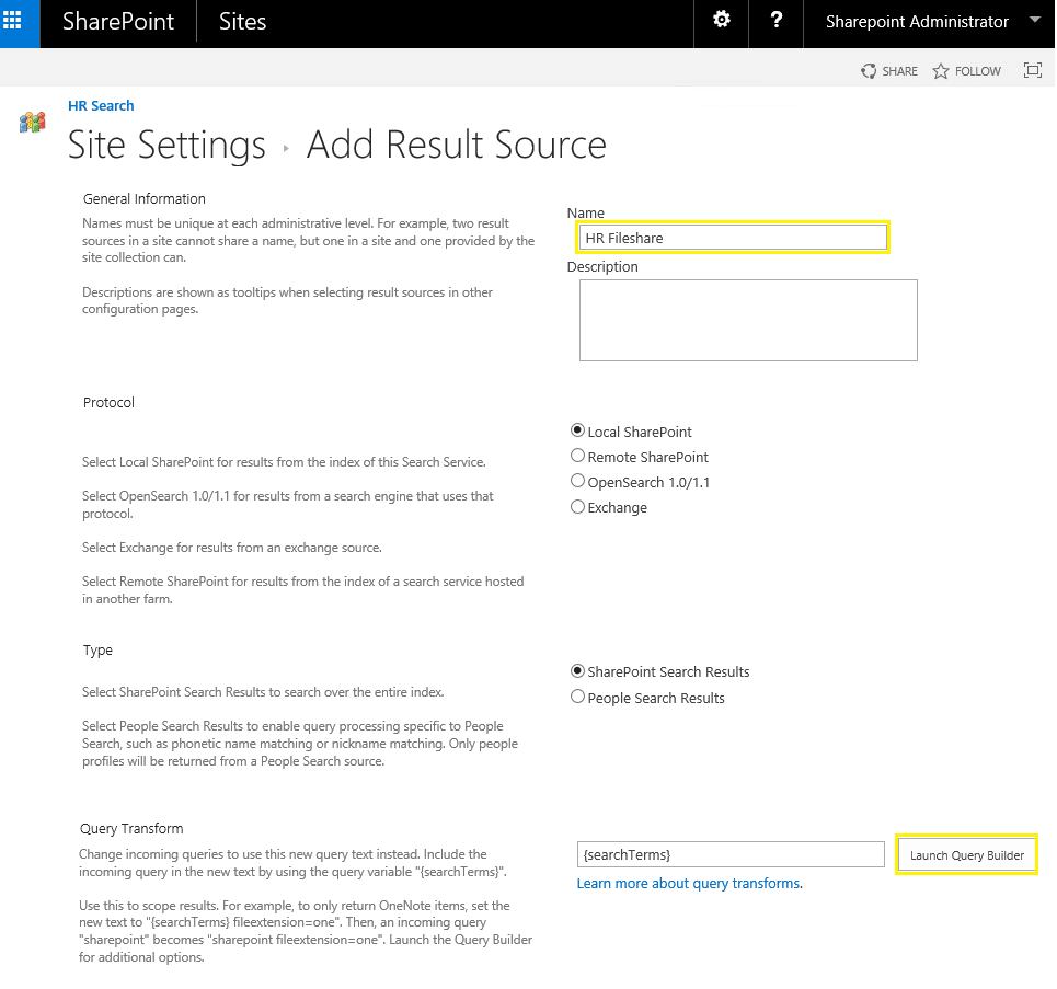 sharepoint 2013 search result limit - Add result source