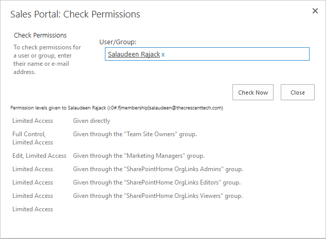 sharepoint online check user permissions powershell