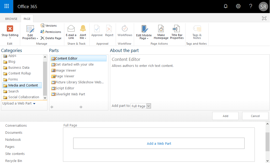 content editor webpart in sharepoint online missing