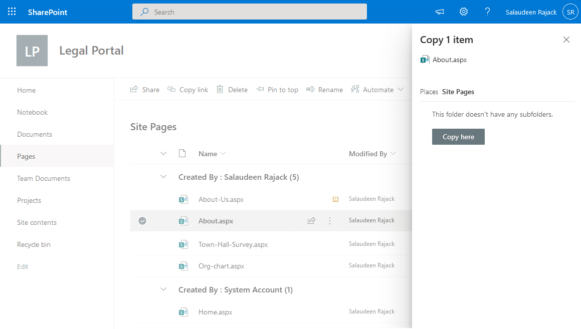 sharepoint online copy page to another site collection