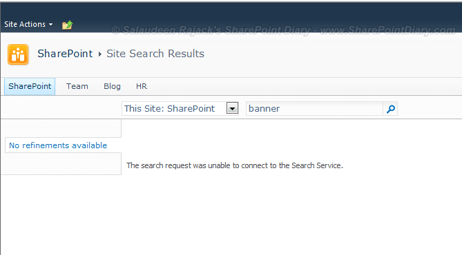 The search request was unable to connect to the Search Service