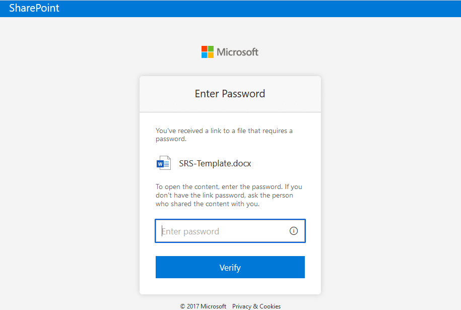 password protected files in sharepoint online