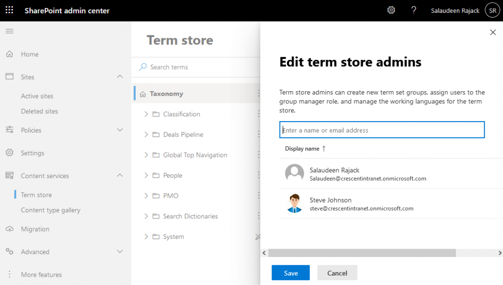 how to grant term store admin rights in sharepoint online