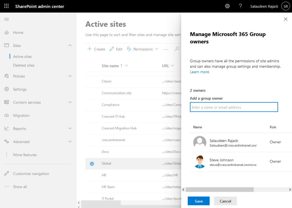 add group owner for sharepoint online site