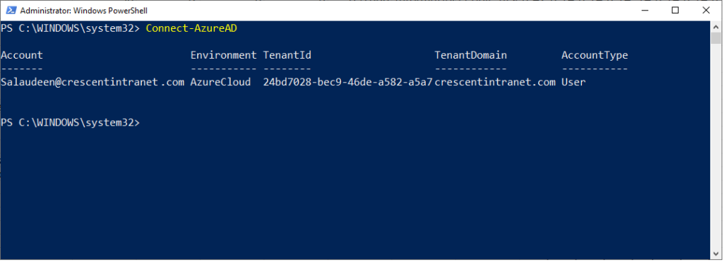 connect to azure ad with powershell