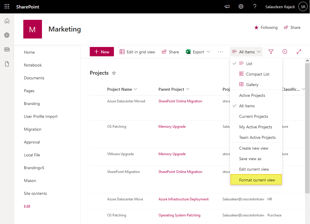 format list view in sharepoint online